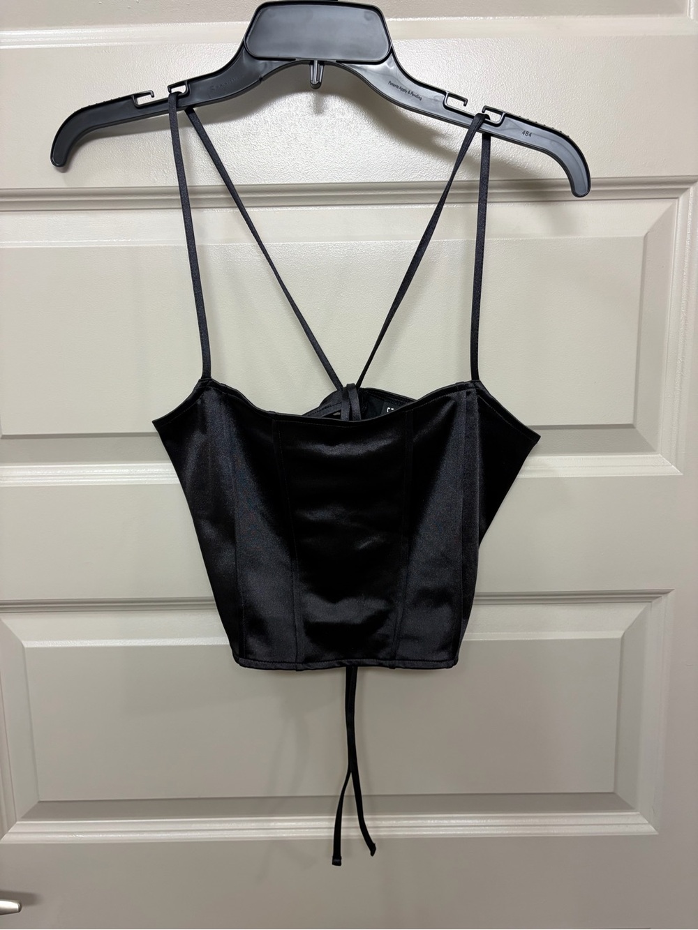 Divided Black Satin Corset-Style Cami Top